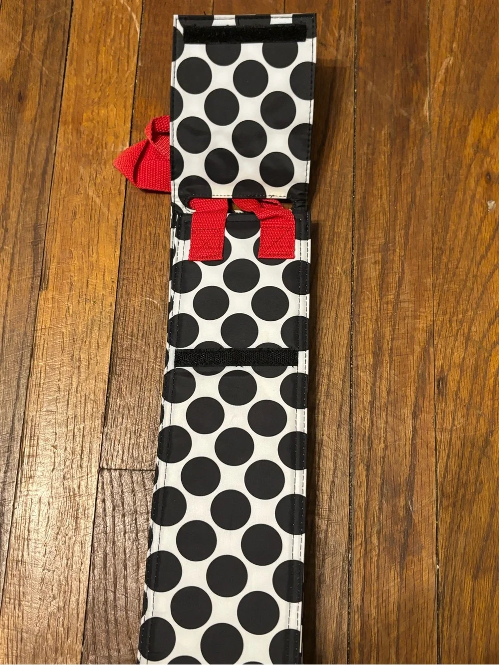 Thirty-One Black Polka Dot Wine Bottle Tote with Red Handle